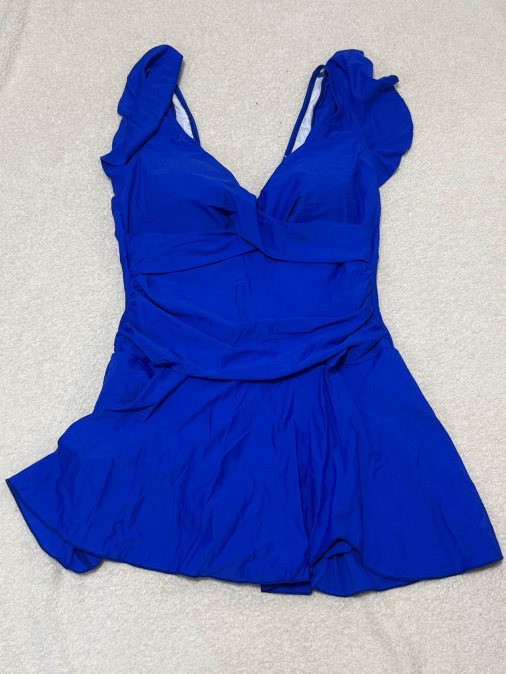 Women’s Blue Ruffle Strap Swim Dress - Classic Coverage